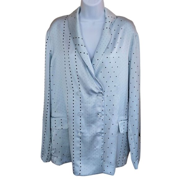 Light Blue Polka Dot Double-Breasted Blazer Chic Office Wear fairycore - Picture 1 of 7